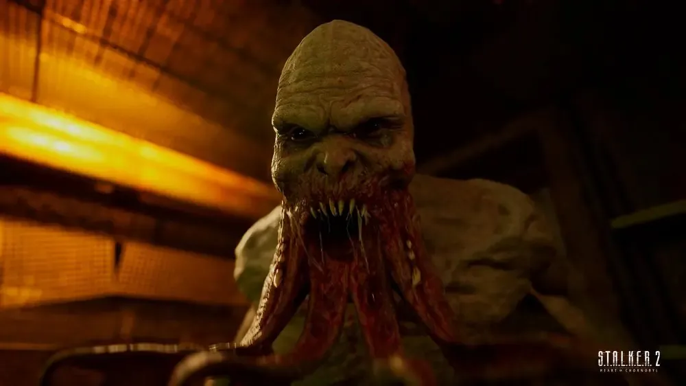Chupasangre avanzando hacia un stalker en S.T.A.L.K.E.R. 2.